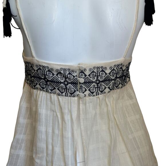 Bec & Bridge Cream Blue Embroidered Tassel Tie Open Back Sleeveless Top sz 4 EUC - Picture 5 of 10